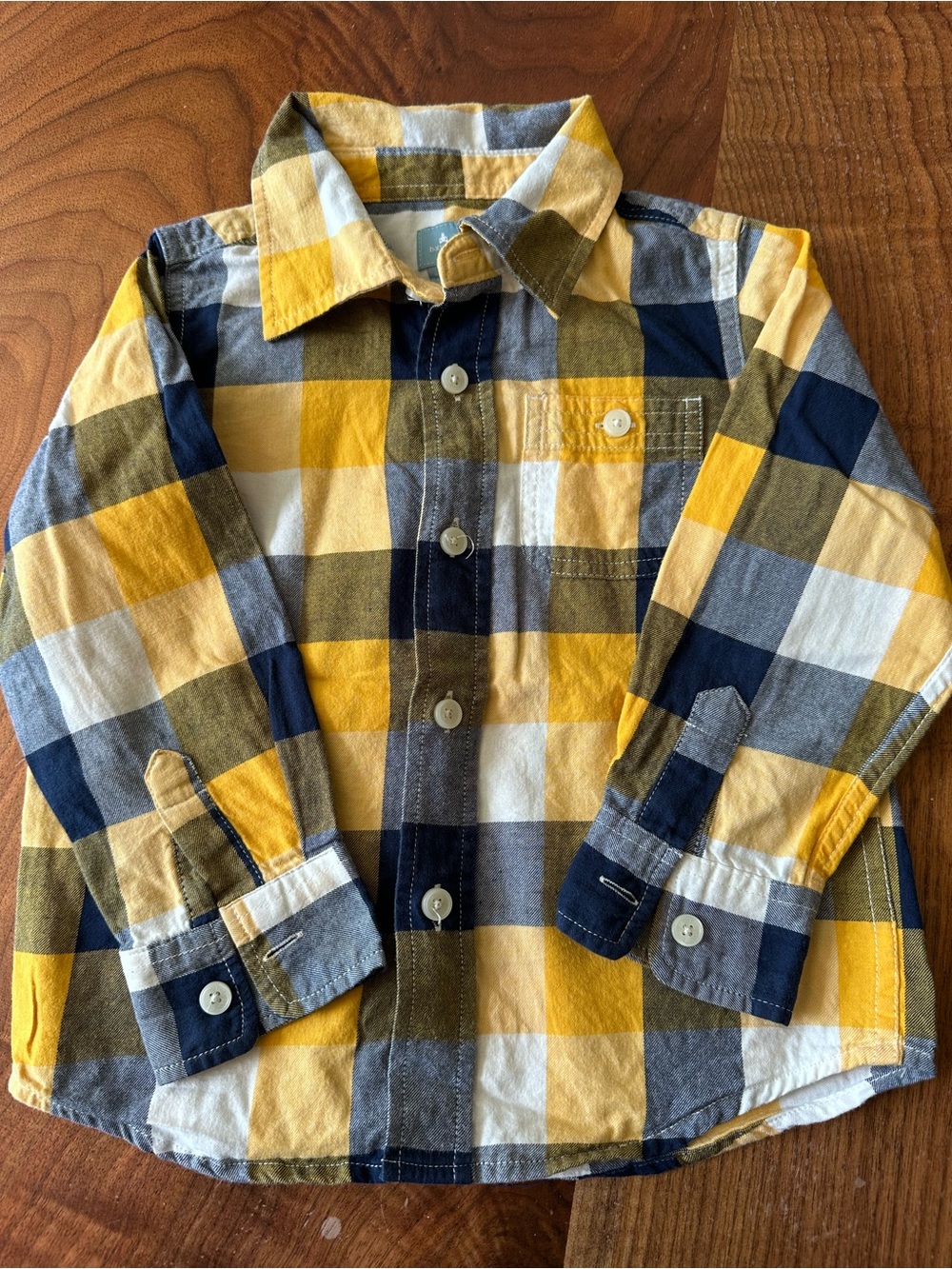 Baby GAP Yellow, Navy & White Plaid Button-Down Shirt Size 3yrs